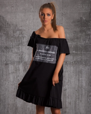 Manhattan Off-the-shoulder graphic dress, Black Color