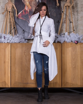 Empress Asymmetric Shirt, White Color