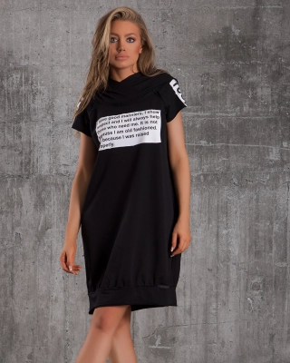 Old School Hooded Dress, Black Color