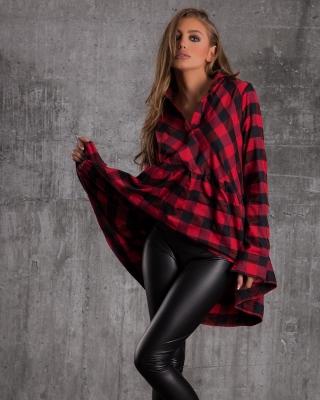 Promise High-Low Plaid Shirt, Red Color