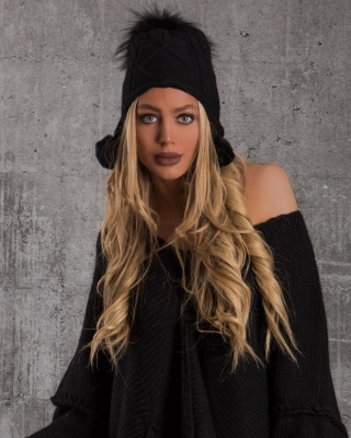 Compass Pom Pom Hat, Black Color