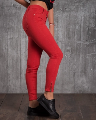 Jasmine Zip Cuff Trousers, Red Color