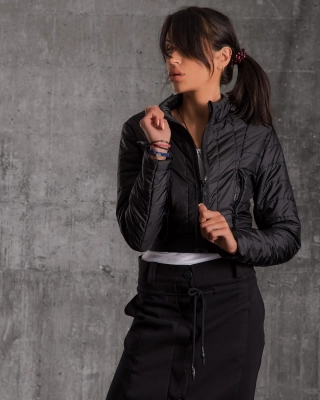 8 Mile Cropped Bomber Jacket, Black Color