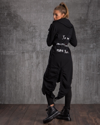 Amore long hooded cardigan, Black Color