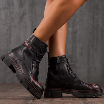 Harmony Graphic Leather Boots, Red Color