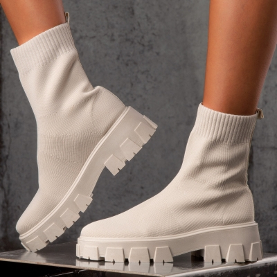 No Rest Sock Boots, Cream/Ecru Color