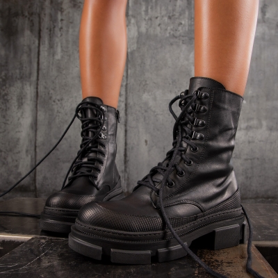 Interest Leather Boots, Black Color