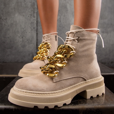 Too Cool Boots With Chain Accent, Beige Color