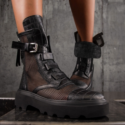 Black Cherry Net Boots, Black Color