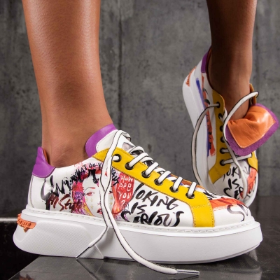 Panorama Graphic Sneakers, White Color