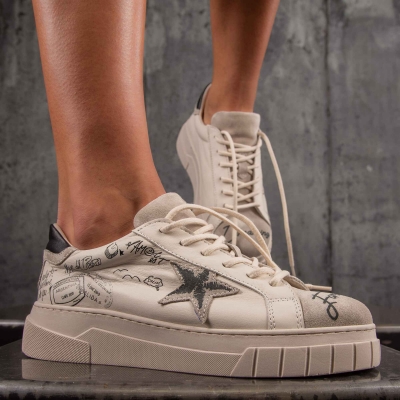 Forever Dreaming Graphic Sneakers, Beige Color