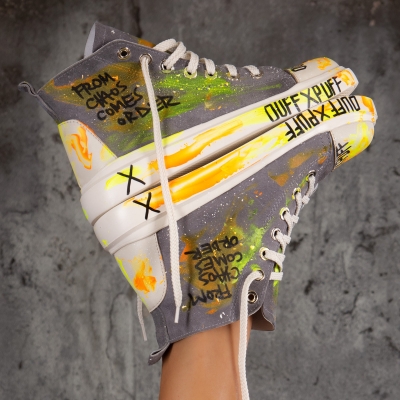 Chaos Graphic Sneakers, Grey Color