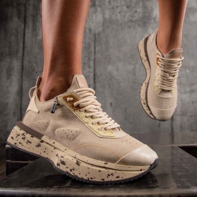 Impression Sneakers, Beige Color