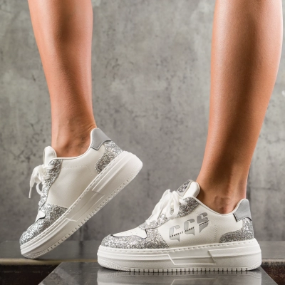 Casual Core Sneakers, White/Silver Color