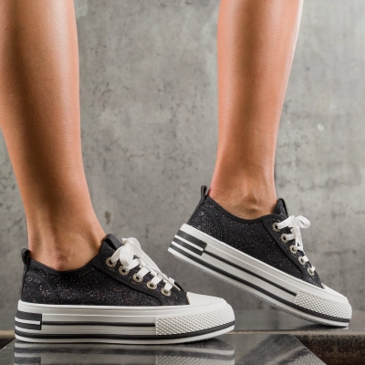 Lace Glitter Seakers, Black Color