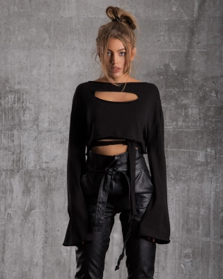 Seduction Tie Crop Top, Black Color