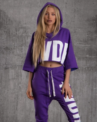 Visual Cropped Hoodie, Purple Color