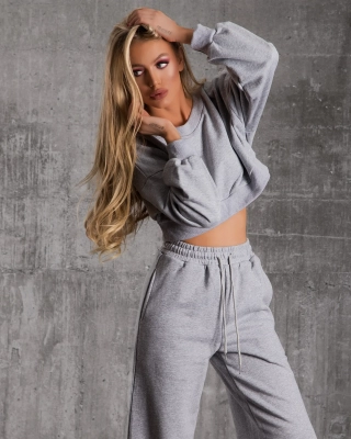 Benefit Cropped Sweatshirt, Grey Color