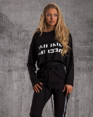 Online/Offline Crop Top, Black Color