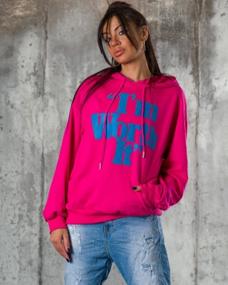 I Am Worth It Hoodie, Fuchsia Color