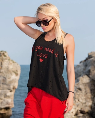 All You Need Distressed Tank Top, Black Color