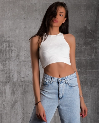 Ice Cream Ribbed Crop Top, White Color