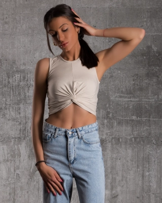 Tie The Knot Crop Top, Beige Color