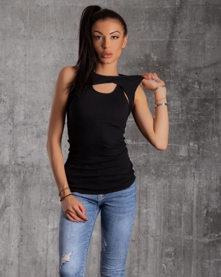 Morgan Ribbed Tank Top, Black Color