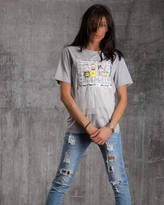 Elegancia T-Shirt With Tulle, Grey Color