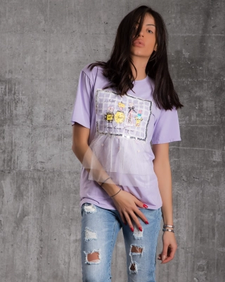 Elegancia T-Shirt With Tulle, Purple Color