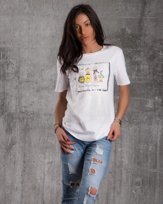 Elegancia T-Shirt With Tulle, White Color