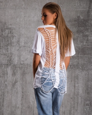 Web Of Love Woven Back T-Shirt, White Color