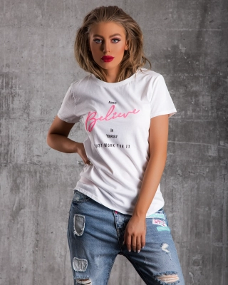 Hawaii T-Shirt With Neon Graphic, White Color