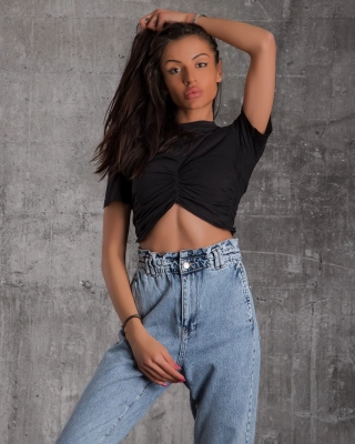 Over Crop Top With Gathered Effect, Black Color