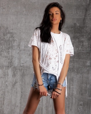 Status Distressed Top, White Color