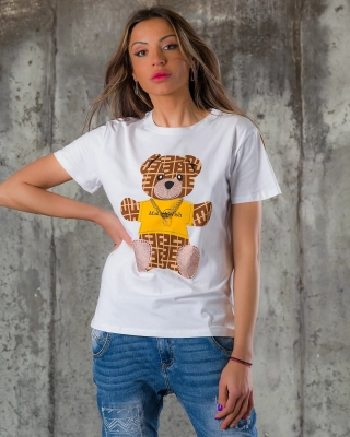 Alaia T-Shirt with Rhinestones, White Color