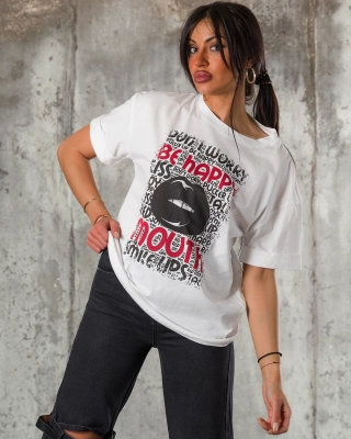 Black Lips T-Shirt, White Color