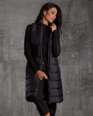 Fiction Long Vest With Back Accent, Black Color