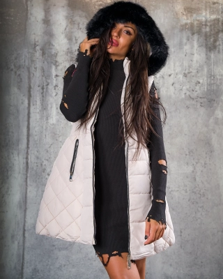 Control Hooded Vest, Beige Color