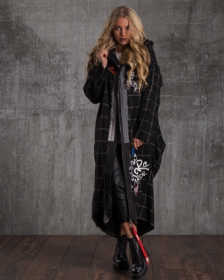 Adrenaline Long Hooded Cardigan, Black Color