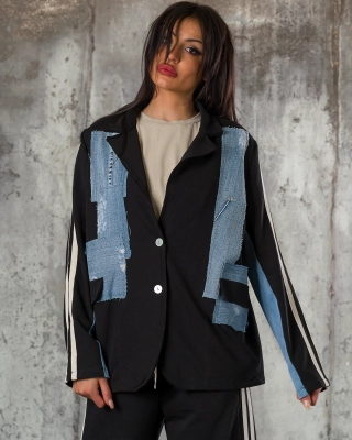 Revival Two-Fabric Blazer, Black Color