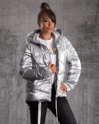 Moonwalker Hooded Puffer Coat, Silver Color