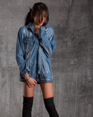 Apollo Distressed Denim Jacket, Blue Color