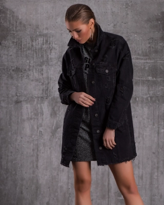 Viper Long Denim Jacket, Black Color