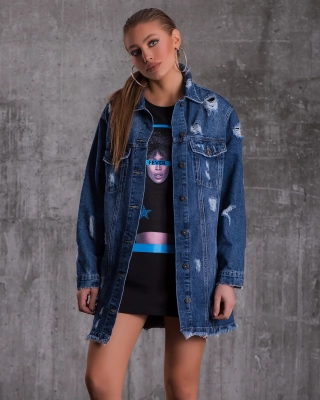 Viper Long Denim Jacket, Blue Color