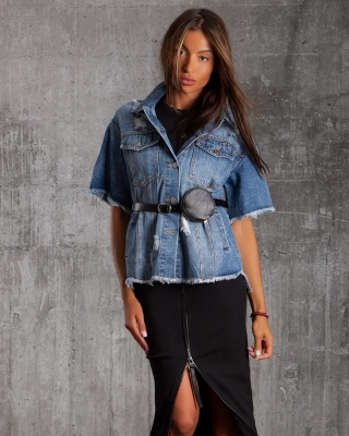Charlotte Denim Jacket With a Belt, Blue Color