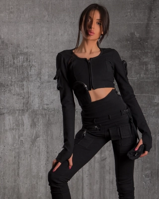 Noir Cropped Jacket, Black Color