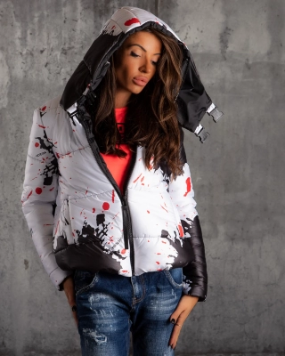 Identity Puffer Jacket, White Color XL white w/ red