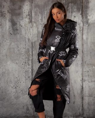 Quinn Long Belted Jacket, Black Color