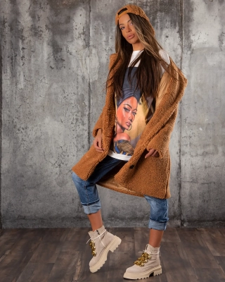 Affirmation Reversible Coat With A Hat, Brown Color